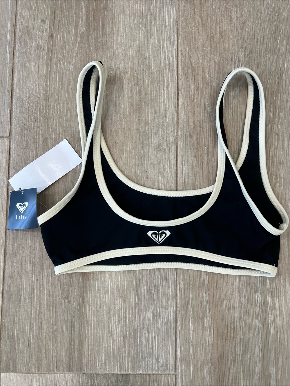 Kelia Roxy Black Bralette with Cream Trim, size XS, BNWT - Picture 2 of 2